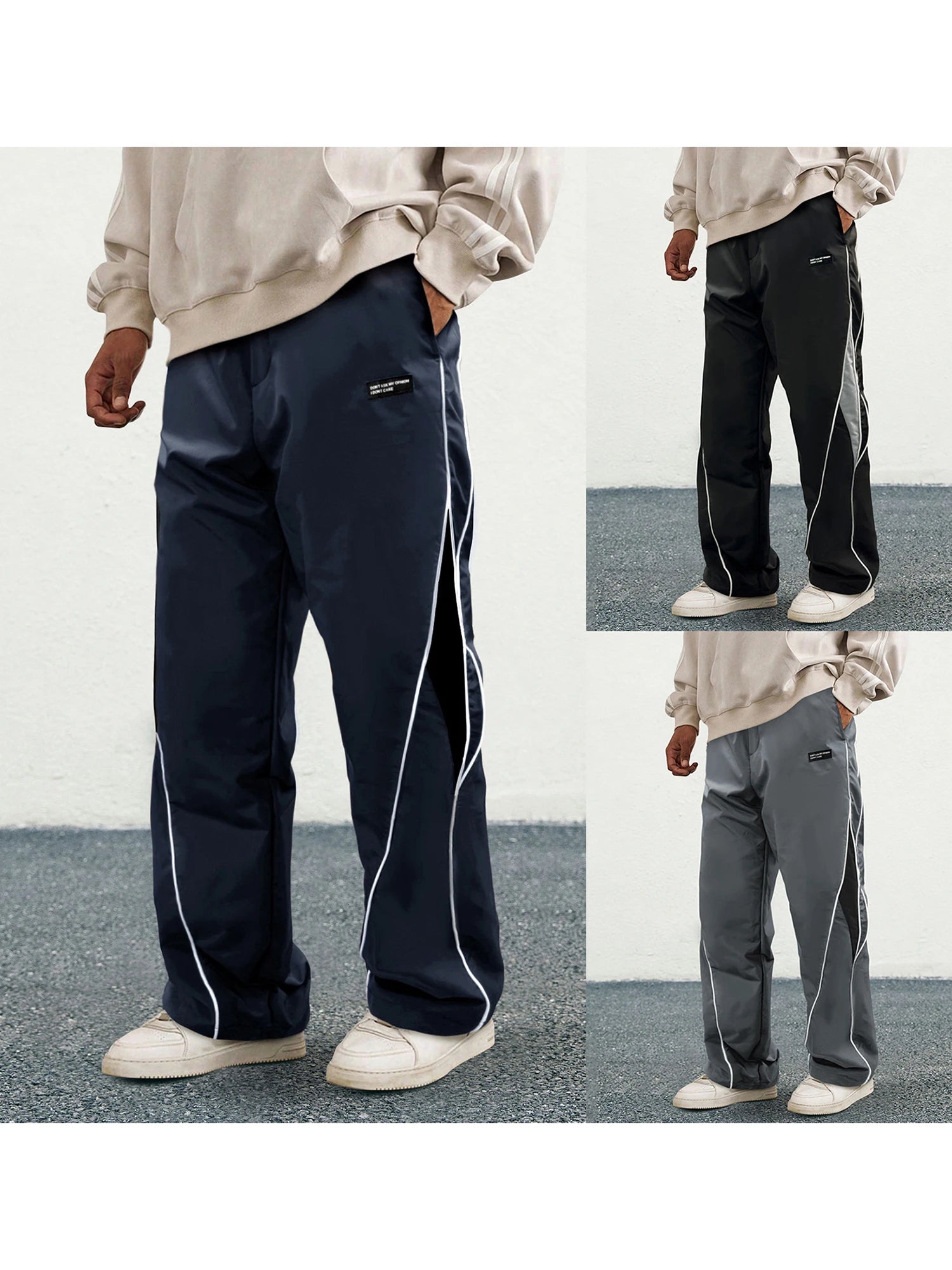Men's Patchwork Wide Leg Pants Fashionable Casual Contrast Color Loose Sewing Elastic Waist Pants - ALMASTRONG