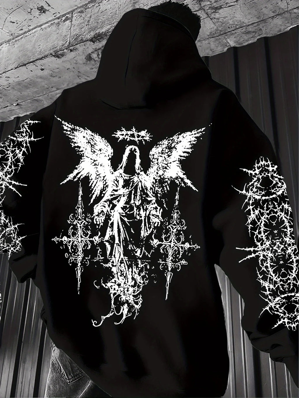 Gothic Style Angel Print Hoodies Men Women Outdoor Street Casual Sport Trend Hip-hop Couple Long-sleeve Autumn Winter Sweatshirt - ALMASTRONG