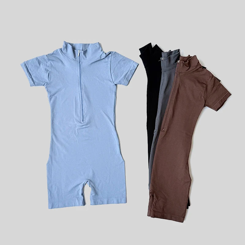 Short Sleeve Zipper Jumpsuit Sports Wear Gym Fitness Sports