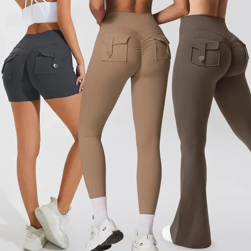 Fitness Yoga Leggings for Women Pocket Scrunched Gym Leggings High