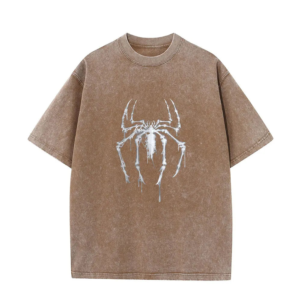 Men's Wash Shirts Vintage Spider Graphic Washed Shirt Colorse Spider Shirt Retro Training Shirt Retro Hero Shirt - ALMASTRONG