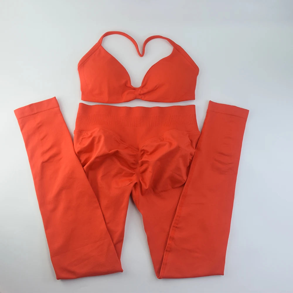 ALMASTRONG Women’s 2PCS Strappy Sports Bra Set – Seamless High-Support Gym Top