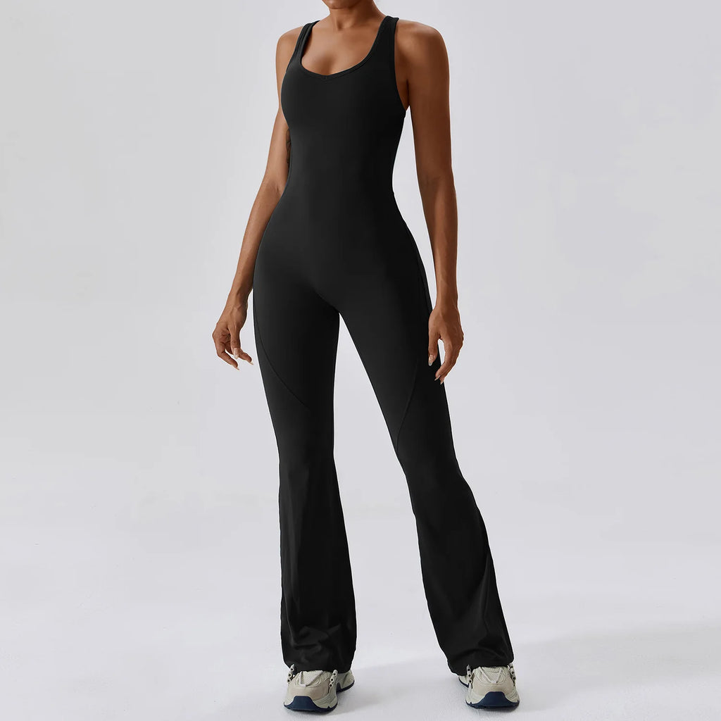 ALMASTRONG women's sports jumpsuit, yoga and workout bodysuit with stretch fabric, designed for gym, training, and fitness activities.