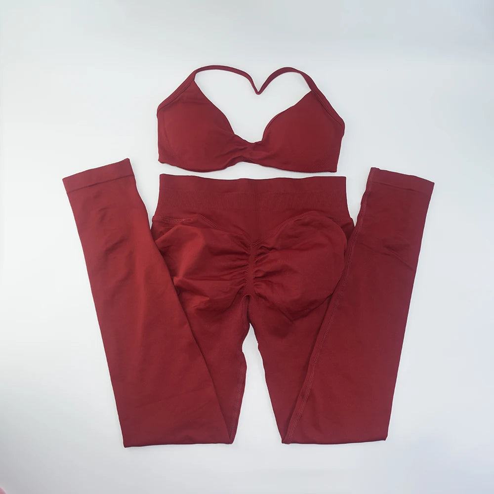 ALMASTRONG Women’s 2PCS Strappy Sports Bra Set – Seamless High-Support Gym Top