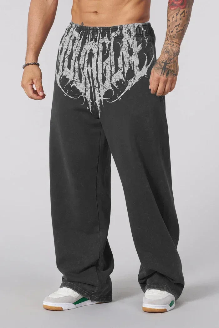 Men's straight legs wide pants fitness training casual sports outdoor running trousers fashion American style brand sports pants - ALMASTRONG