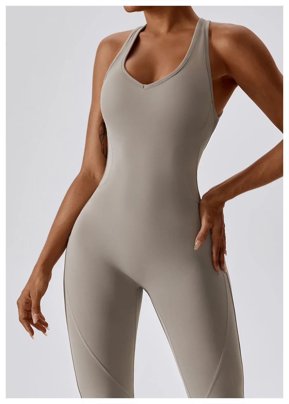 Women’s stretch sports jumpsuit by ALMASTRONG, ideal for gym, yoga, and fitness training with a fitted, comfortable design.
