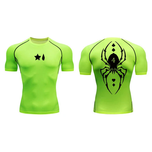 Spider Print Compression Shirt for Men Sporty Quick Dry Long Sleeve