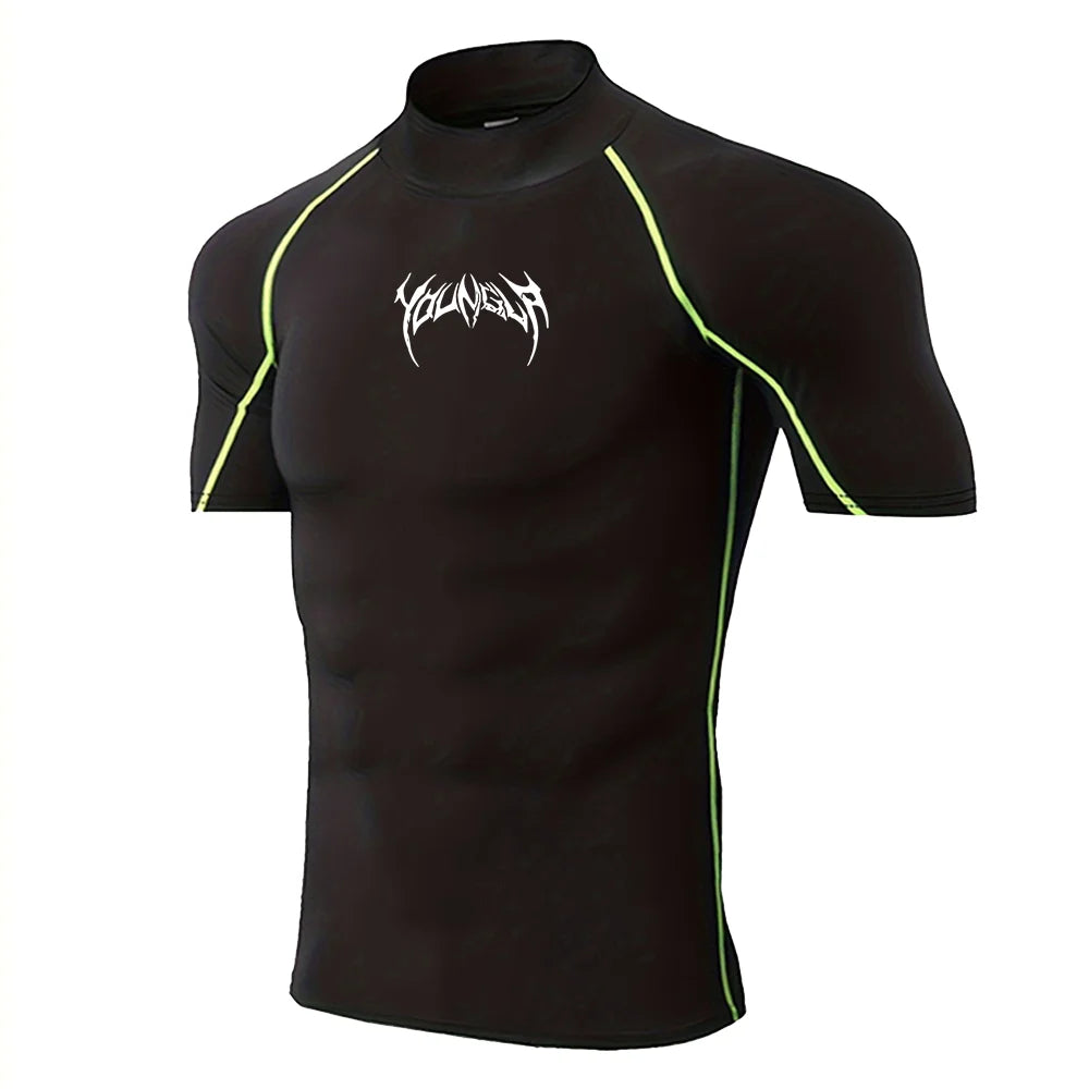 ALMASTRONG Men’s Gothic Compression T-Shirt – High-Neck Quick-Dry Training