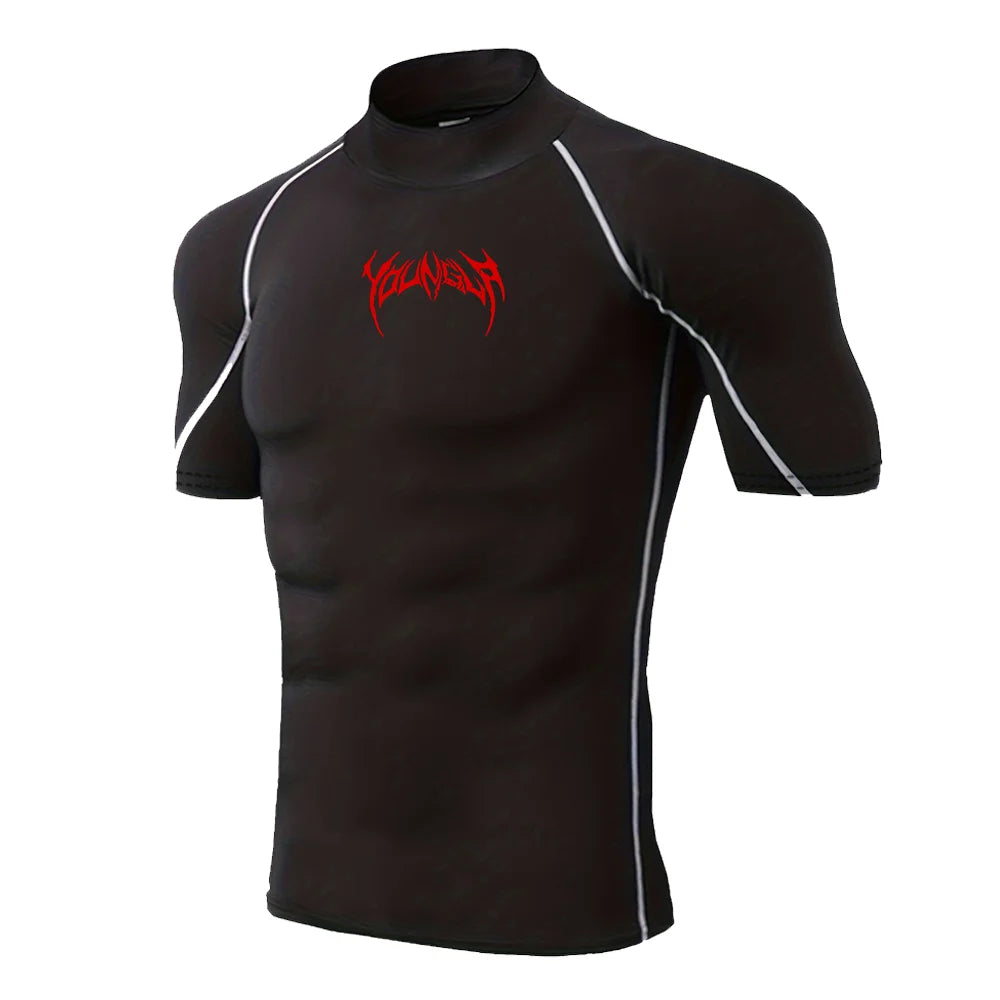 ALMASTRONG Men’s Gothic Compression T-Shirt – High-Neck Quick-Dry Training
