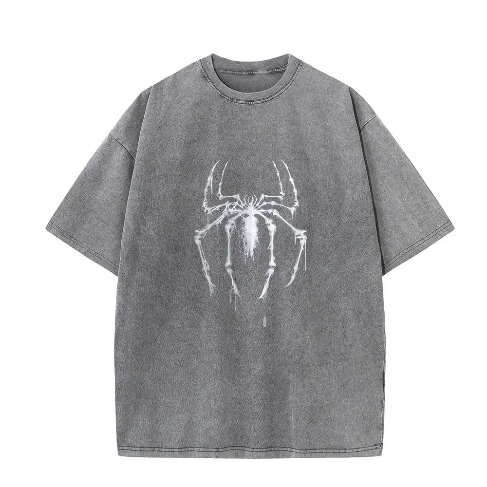 Men's Wash Shirts Vintage Spider Graphic Washed Shirt Colorse Spider Shirt Retro Training Shirt Retro Hero Shirt - ALMASTRONG