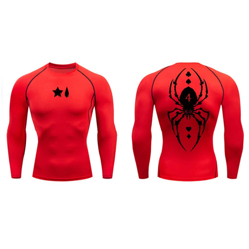 Spider Print Compression Shirt for Men Sporty Quick Dry Long Sleeve