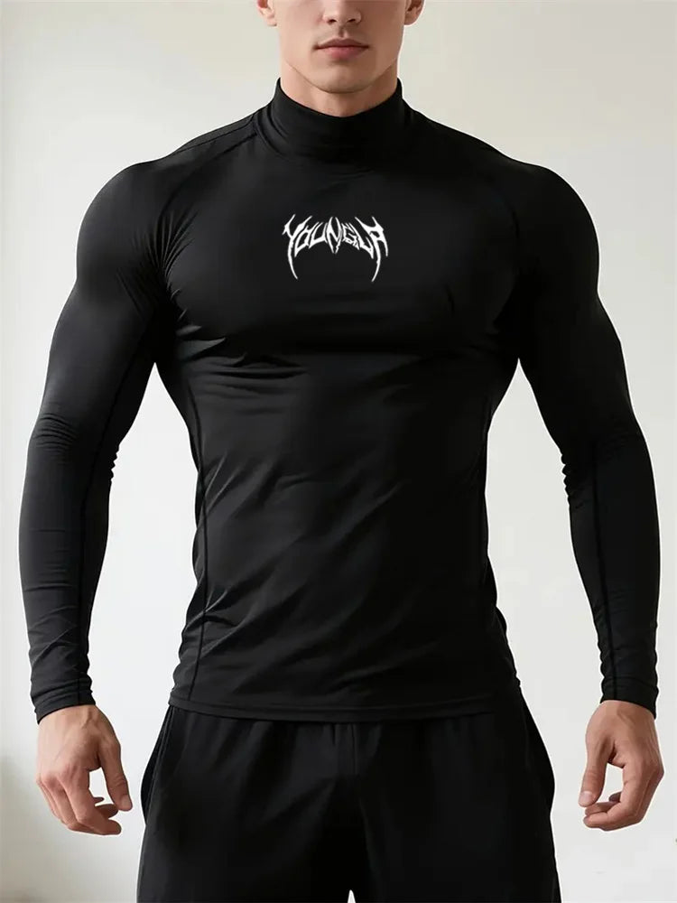 ALMASTRONG Men’s Gothic Compression T-Shirt – High-Neck Quick-Dry Training