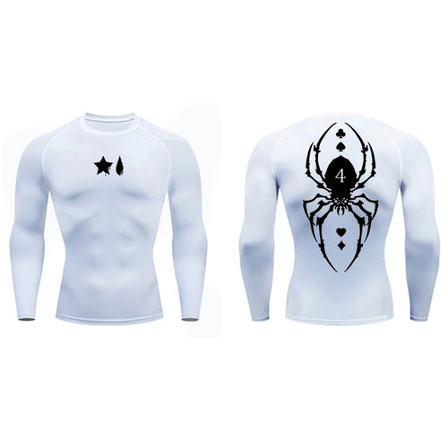 Spider Print Compression Shirt for Men Sporty Quick Dry Long Sleeve