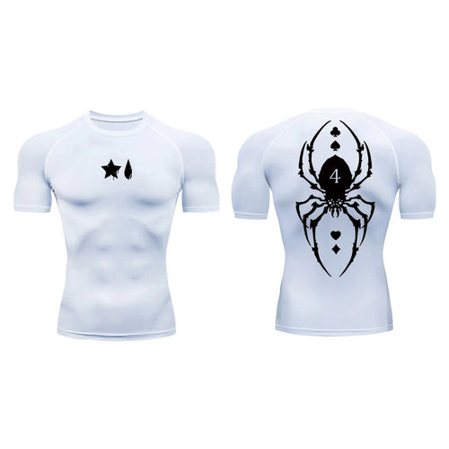 Spider Print Compression Shirt for Men Sporty Quick Dry Long Sleeve