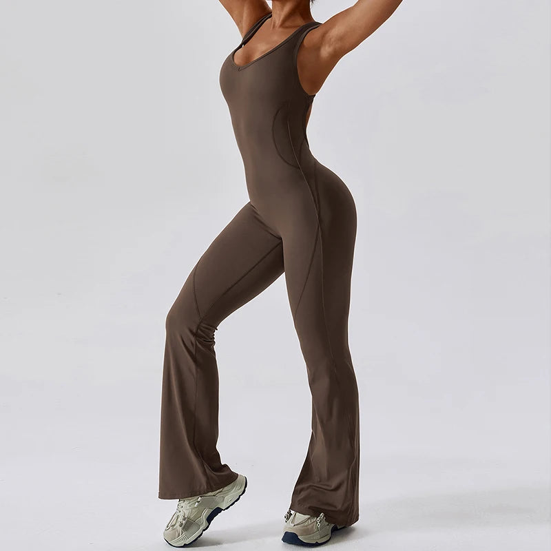 Women’s stretch yoga jumpsuit by ALMASTRONG, featuring a fitted gym and fitness romper for training and workout sessions.