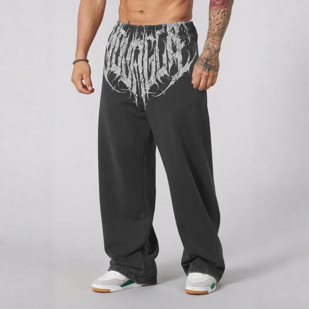 Men's straight legs wide pants fitness training casual sports outdoor running trousers fashion American style brand sports pants - ALMASTRONG