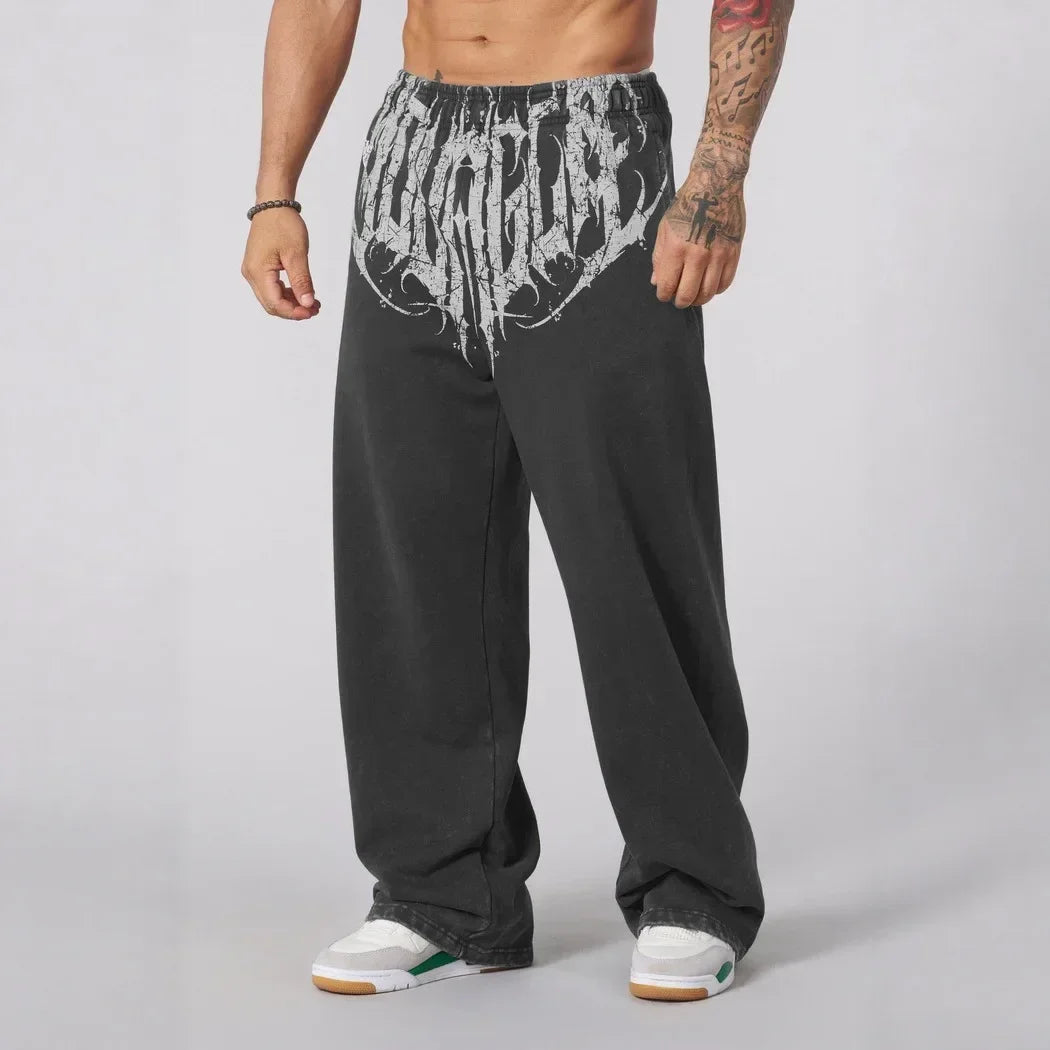 Men's straight legs wide pants fitness training casual sports outdoor running trousers fashion American style brand sports pants - ALMASTRONG