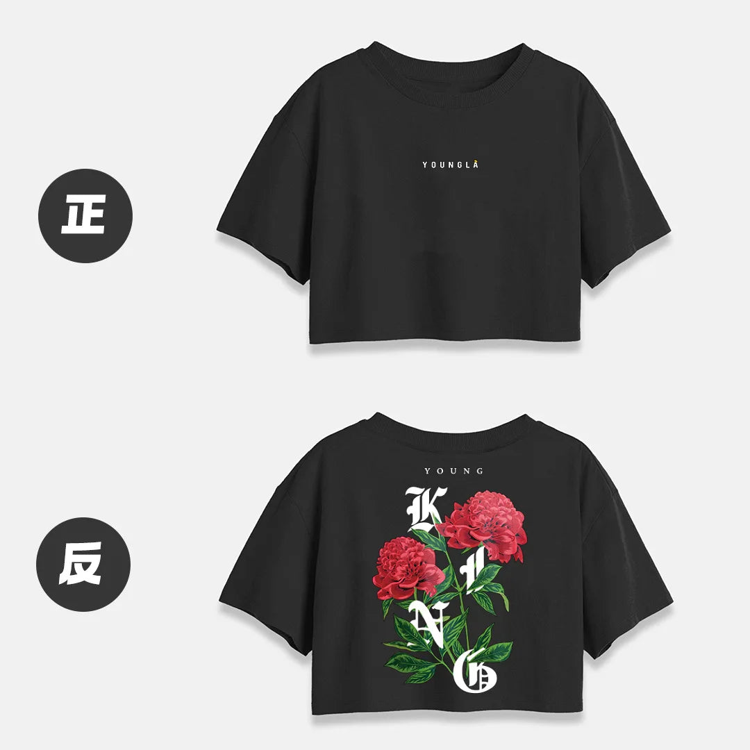 ALMASTRONG Women’s Cotton Crop Top – Short Sleeve Casual Loose T-Shirt