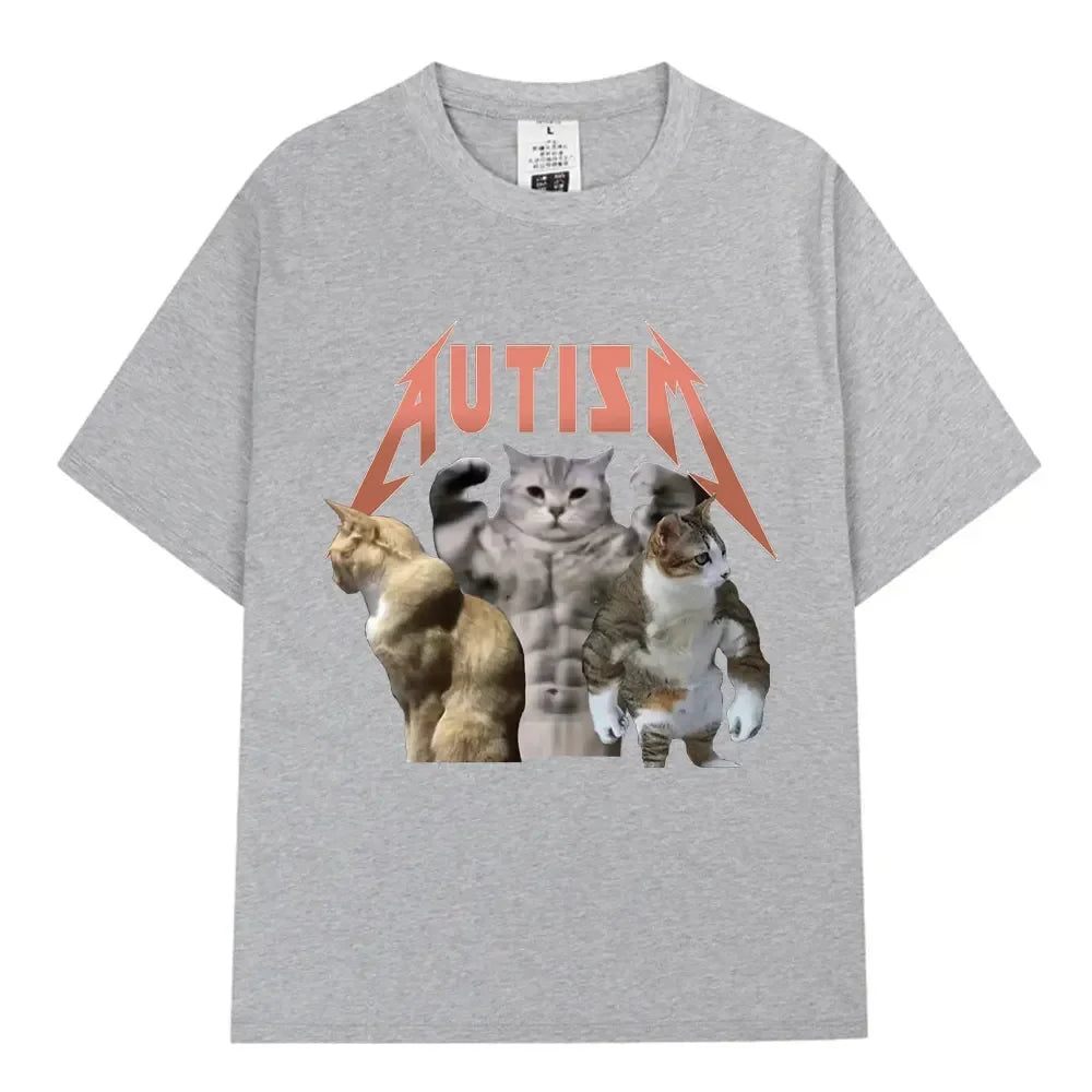 Buff Cats Autism Memory T-shirt Fitness Gym Fashion Hip Hop Short