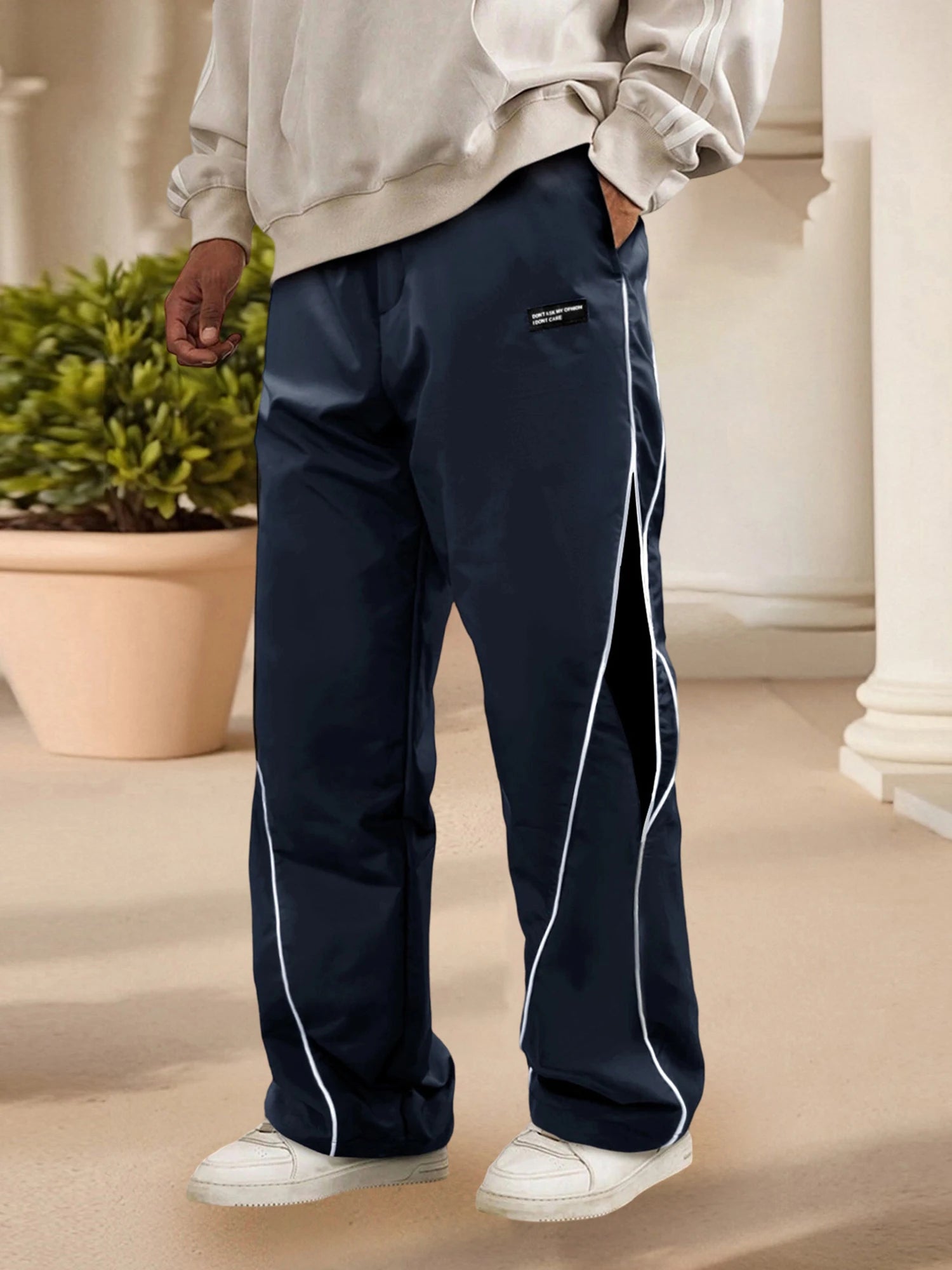 Men's Patchwork Wide Leg Pants Fashionable Casual Contrast Color Loose Sewing Elastic Waist Pants - ALMASTRONG