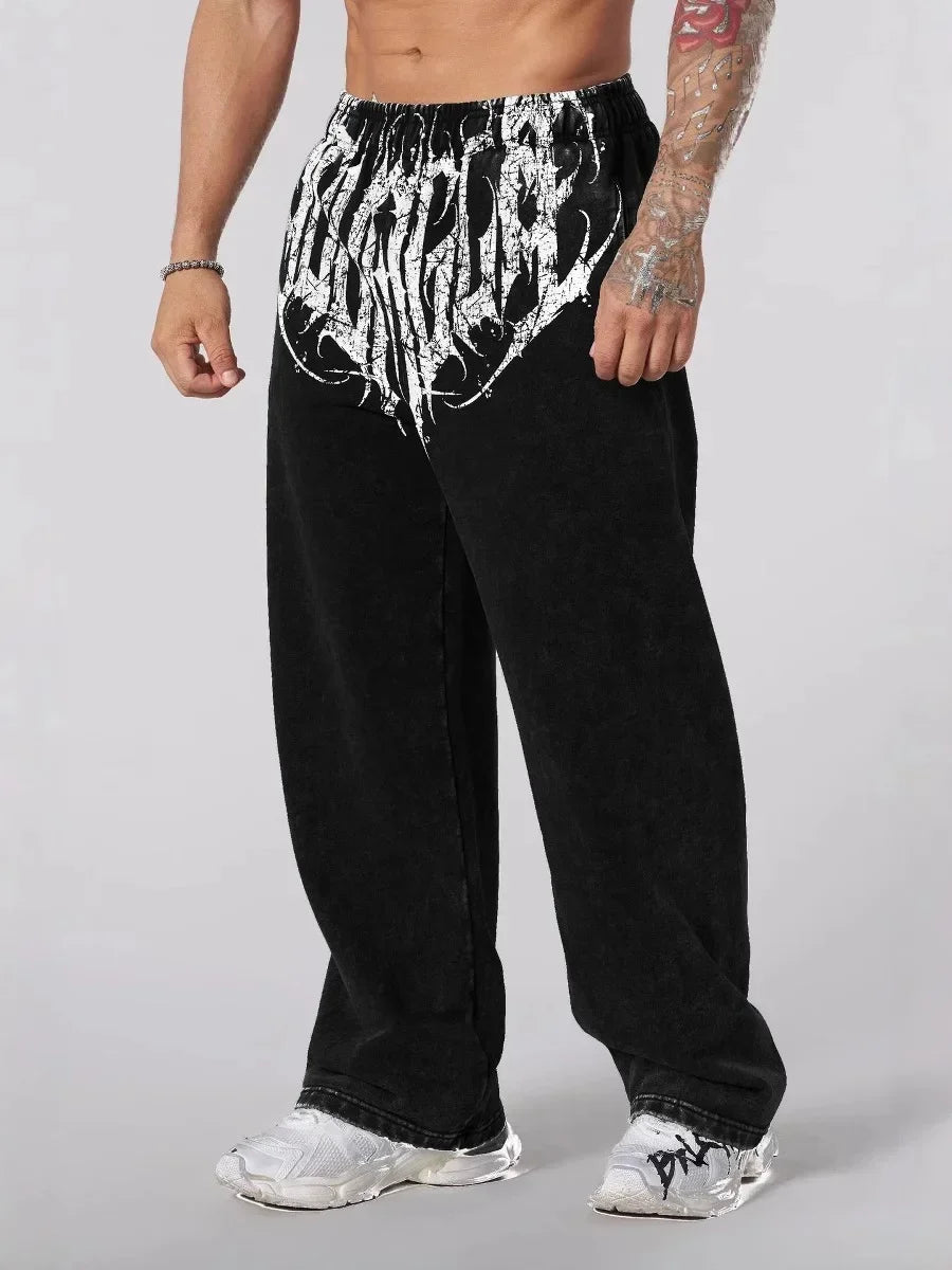 Men's straight legs wide pants fitness training casual sports outdoor running trousers fashion American style brand sports pants - ALMASTRONG