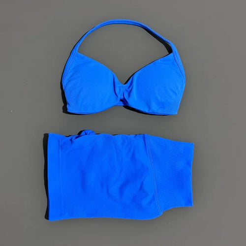 HISTELLO Gym Set 2 Piece Women Strappy Yoga Bra Top Workout Scrunch