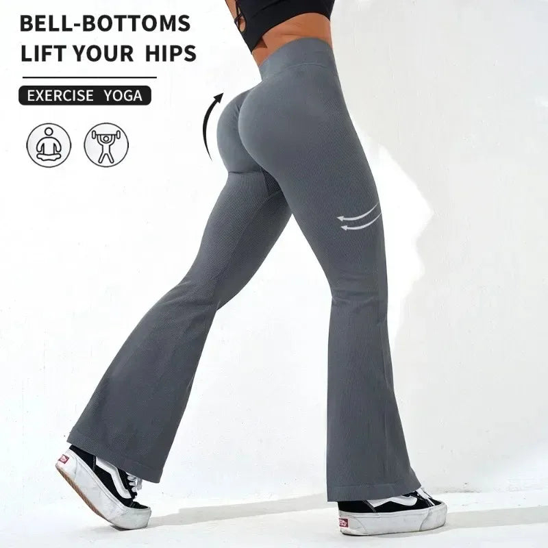 Sexy Slim Flared Pants Cross Waist Legging Women Seamless Gym Running