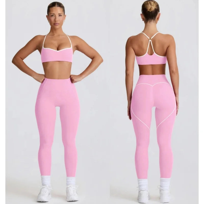 ALMASTRONG Women’s 2PCS Yoga Set – Peach Heart Hip-Lifting Crop Top & Pants