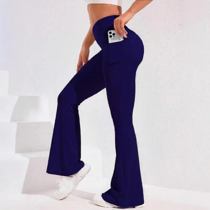 High Waist Flare Leg Yoga Pants Women with Pocket Push Up Butt