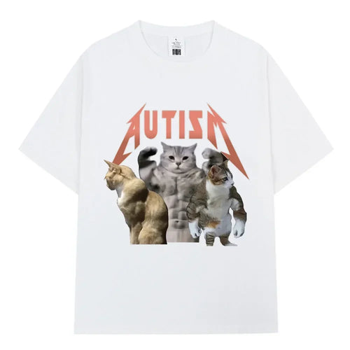 Buff Cats Autism Memory T-shirt Fitness Gym Fashion Hip Hop Short