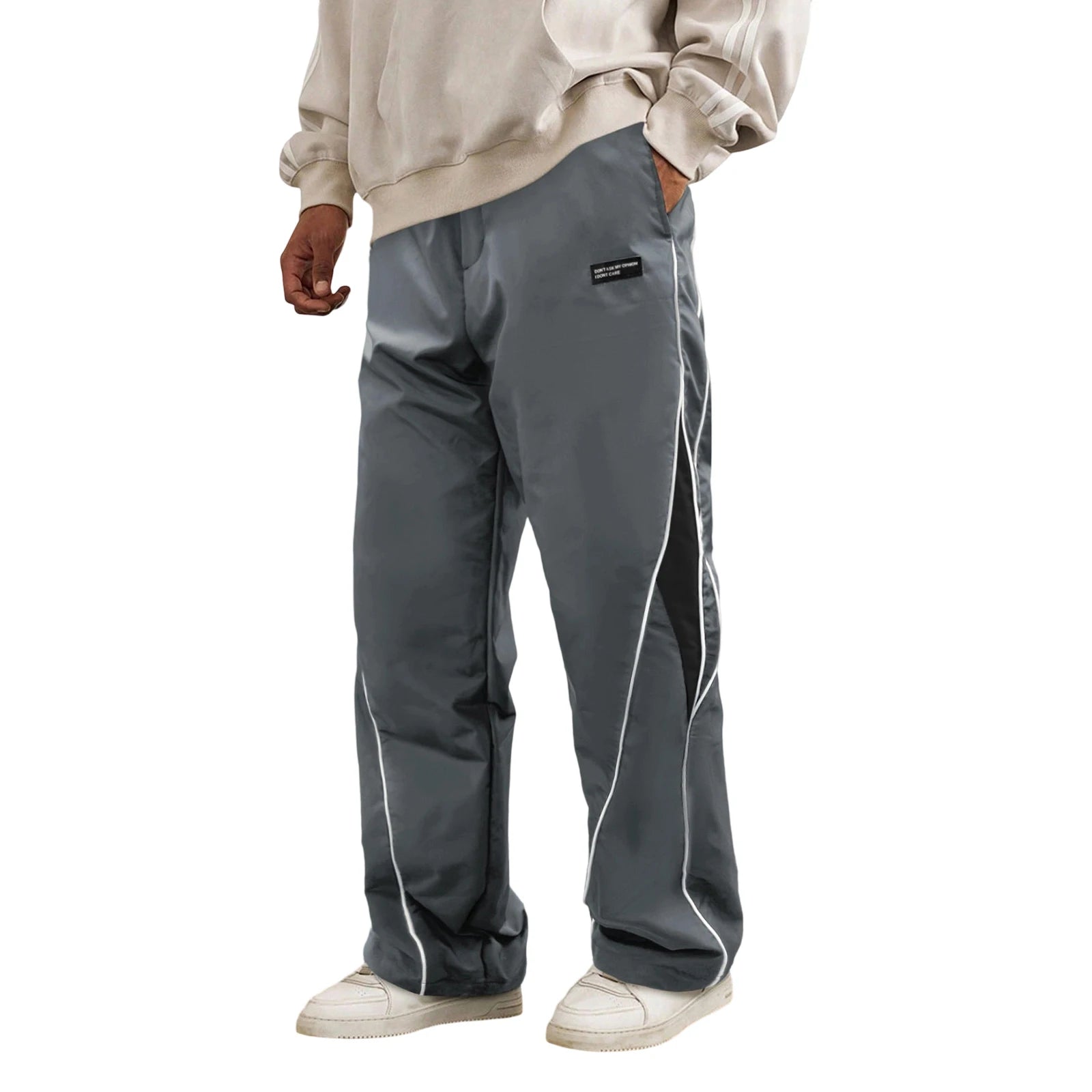 Men's Patchwork Wide Leg Pants Fashionable Casual Contrast Color Loose Sewing Elastic Waist Pants - ALMASTRONG
