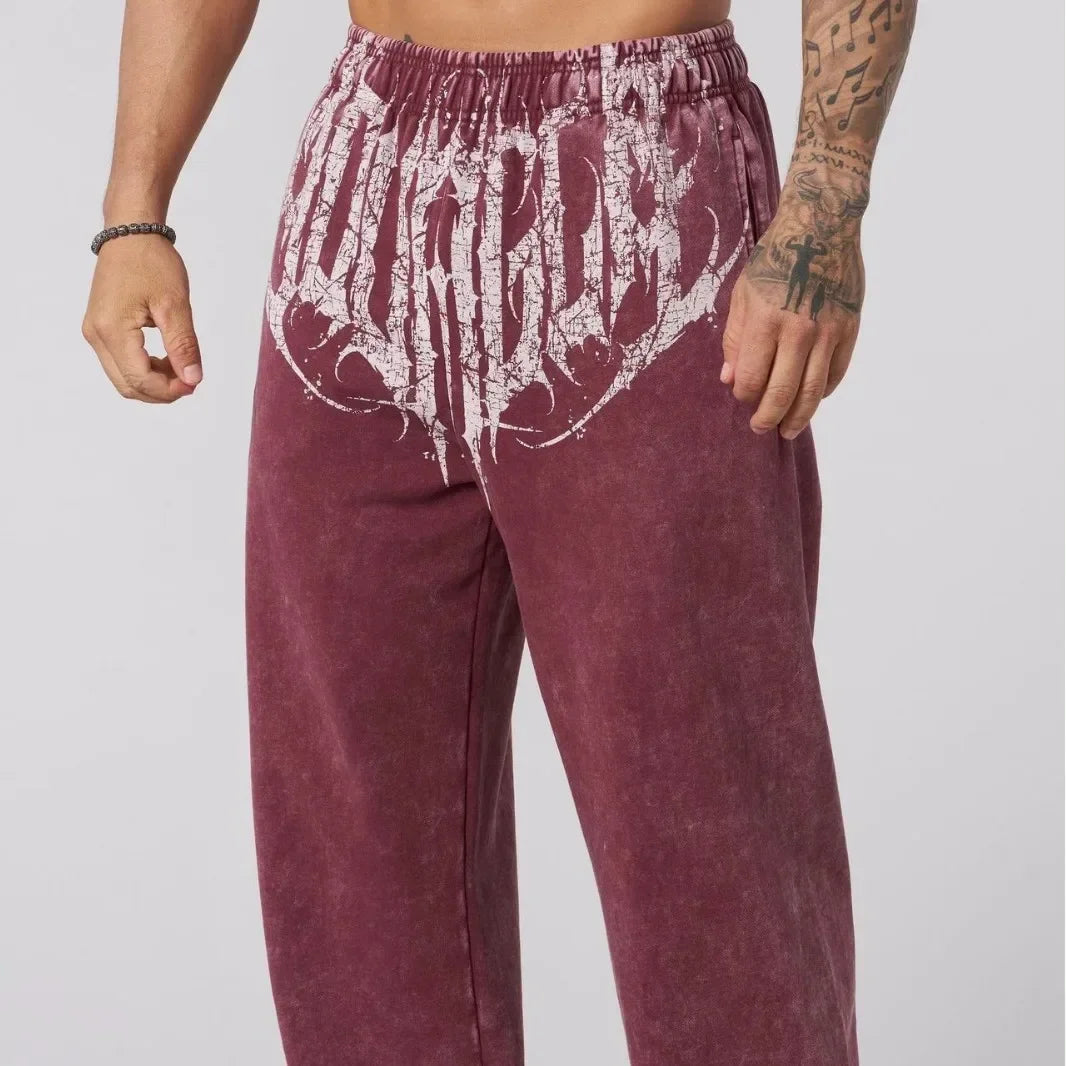 Men's straight legs wide pants fitness training casual sports outdoor running trousers fashion American style brand sports pants - ALMASTRONG