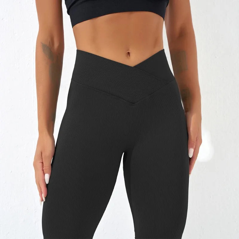 Sexy Slim Flared Pants Cross Waist Legging Women Seamless Gym Running