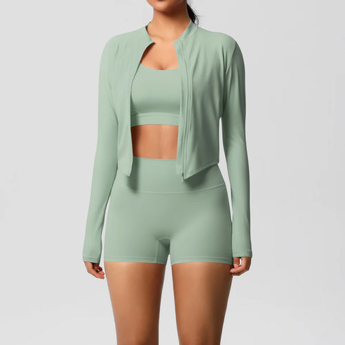 ALMASTRONG 3-Piece Nude-Feel Yoga Set – Women’s Gym Tracksuit Push-Up Outfit