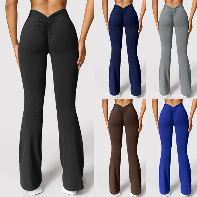 Sexy Yoga Flare Pants Women V-Cut Waist High Waist Push Up Butt