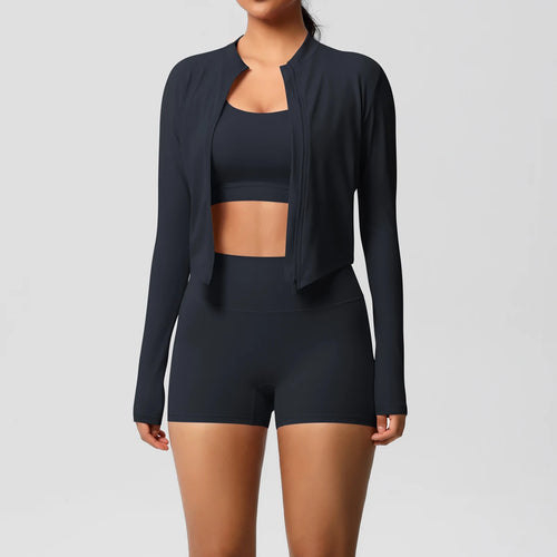 ALMASTRONG 3-Piece Nude-Feel Yoga Set – Women’s Gym Tracksuit Push-Up Outfit