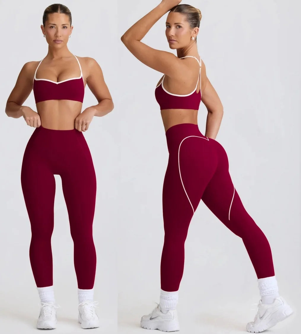 ALMASTRONG Women’s 2PCS Yoga Set – Peach Heart Hip-Lifting Crop Top & Pants