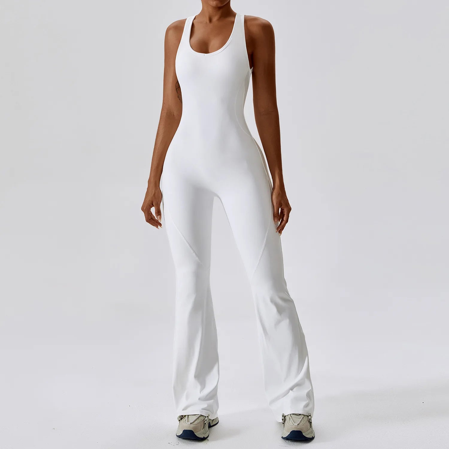 Women’s ALMASTRONG sports jumpsuit and yoga set, stretch fitness romper for gym, training, and workout activities.