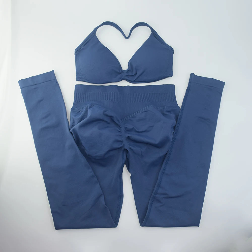 ALMASTRONG Women’s 2PCS Strappy Sports Bra Set – Seamless High-Support Gym Top