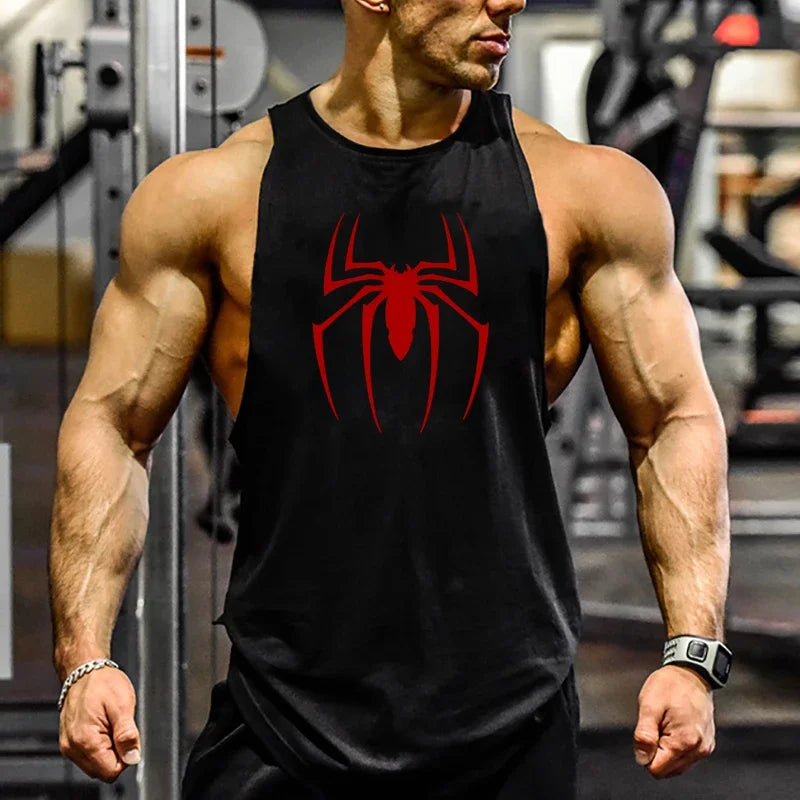 Red Spider Printed Running Tank Tops Gym Fitness Cotton Breathable