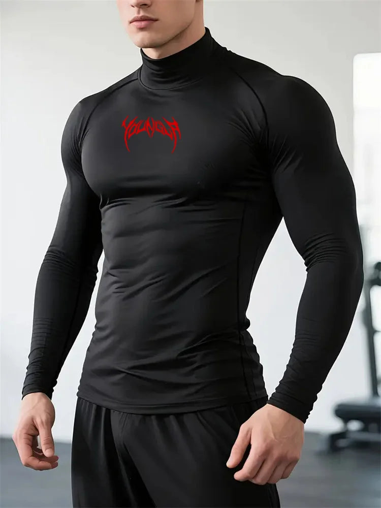 ALMASTRONG Men’s Gothic Compression T-Shirt – High-Neck Quick-Dry Training