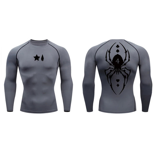 Spider Print Compression Shirt for Men Sporty Quick Dry Long Sleeve