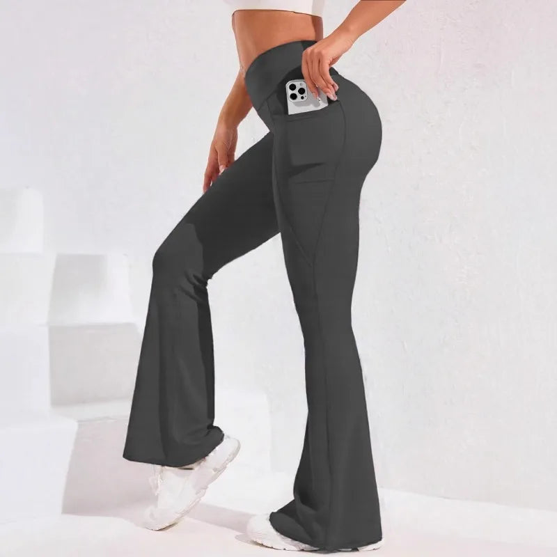 High Waist Flare Leg Yoga Pants Women with Pocket Push Up Butt