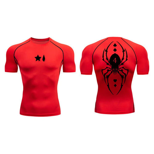 Spider Print Compression Shirt for Men Sporty Quick Dry Long Sleeve