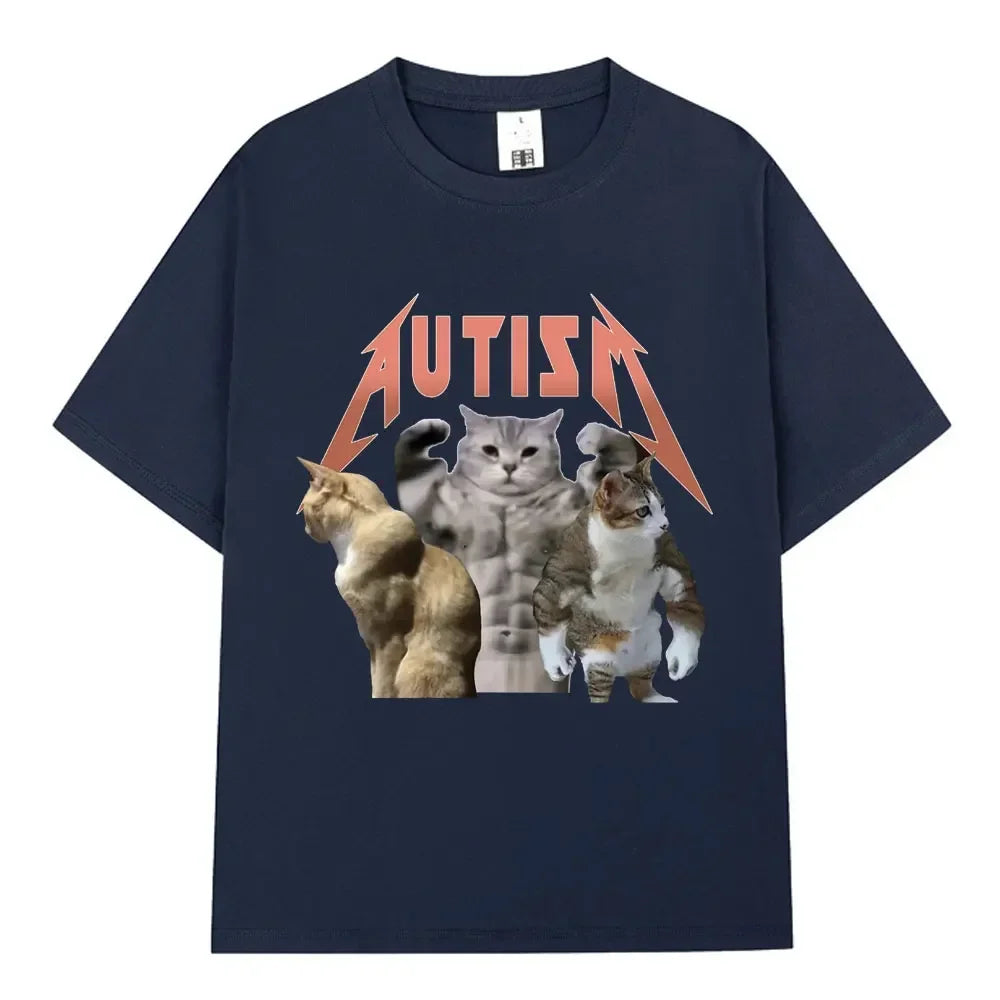 Buff Cats Autism Memory T-shirt Fitness Gym Fashion Hip Hop Short