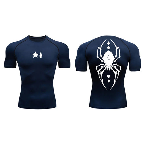 Spider Print Compression Shirt for Men Sporty Quick Dry Long Sleeve