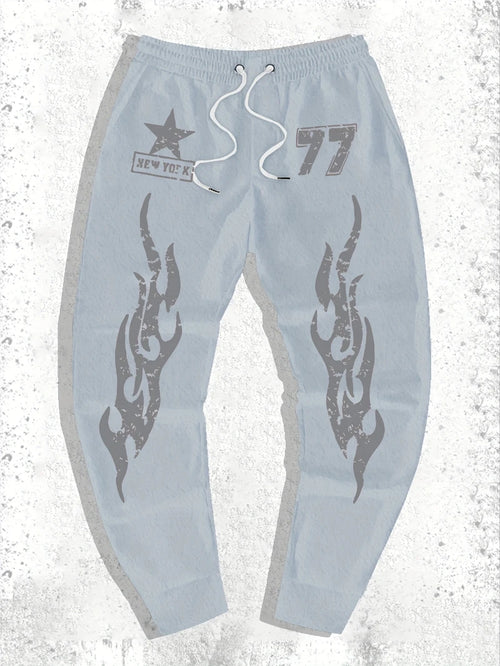 2025 Autumn and Winter Mens Black Flame Jogging Pants Loose Sweatpants