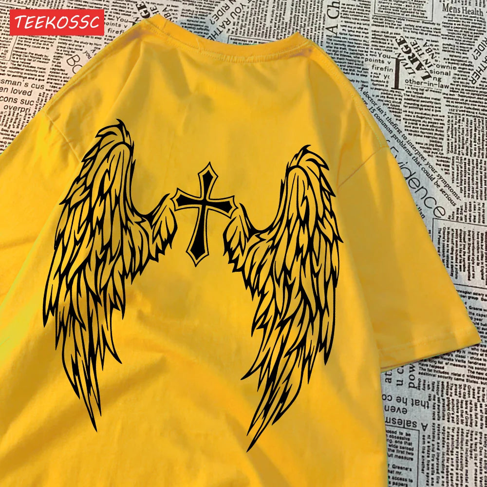 ALMASTRONG Women’s Casual Cotton T-Shirt – Funny Wings Print Oversized Tee