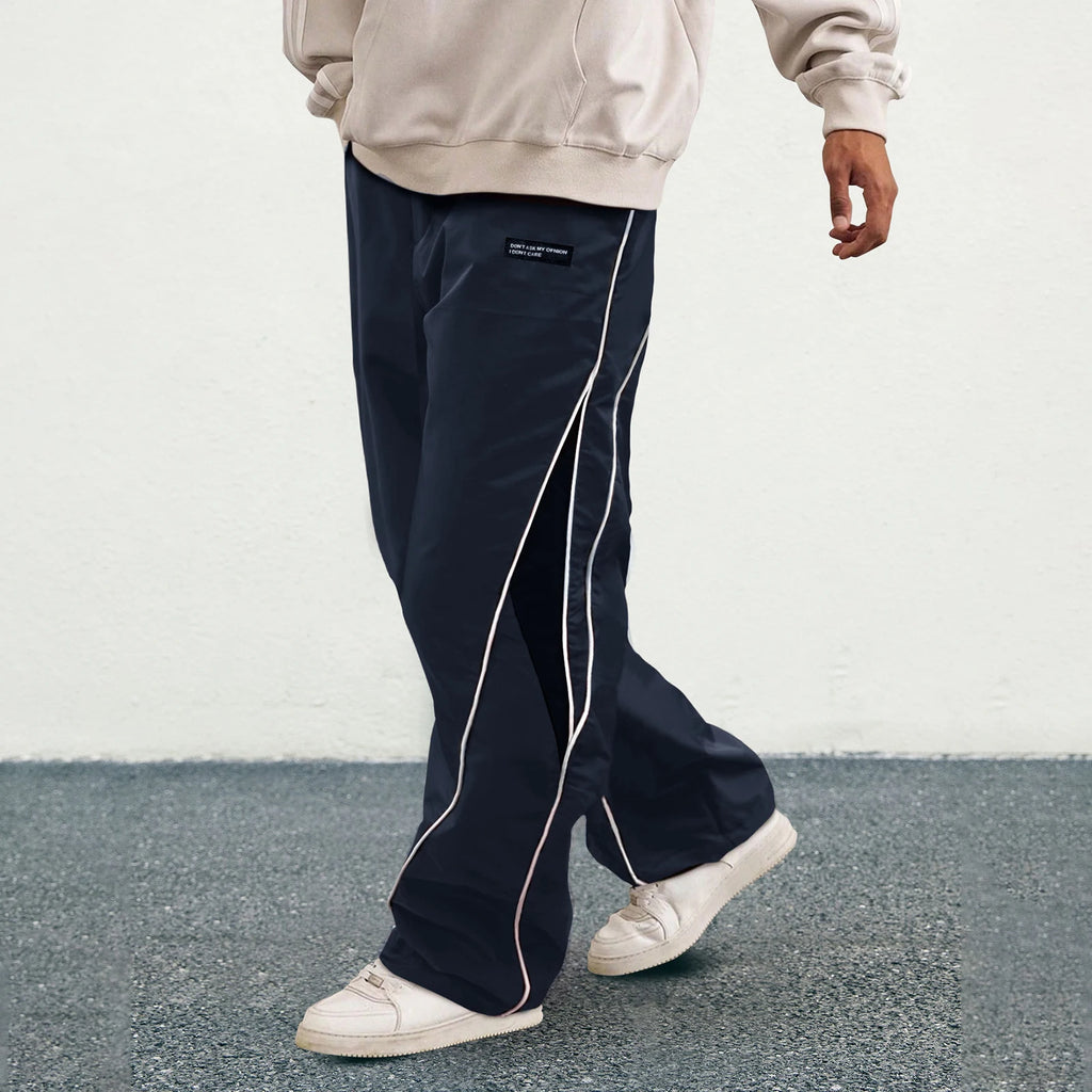 Men's Patchwork Wide Leg Pants Fashionable Casual Contrast Color Loose Sewing Elastic Waist Pants - ALMASTRONG