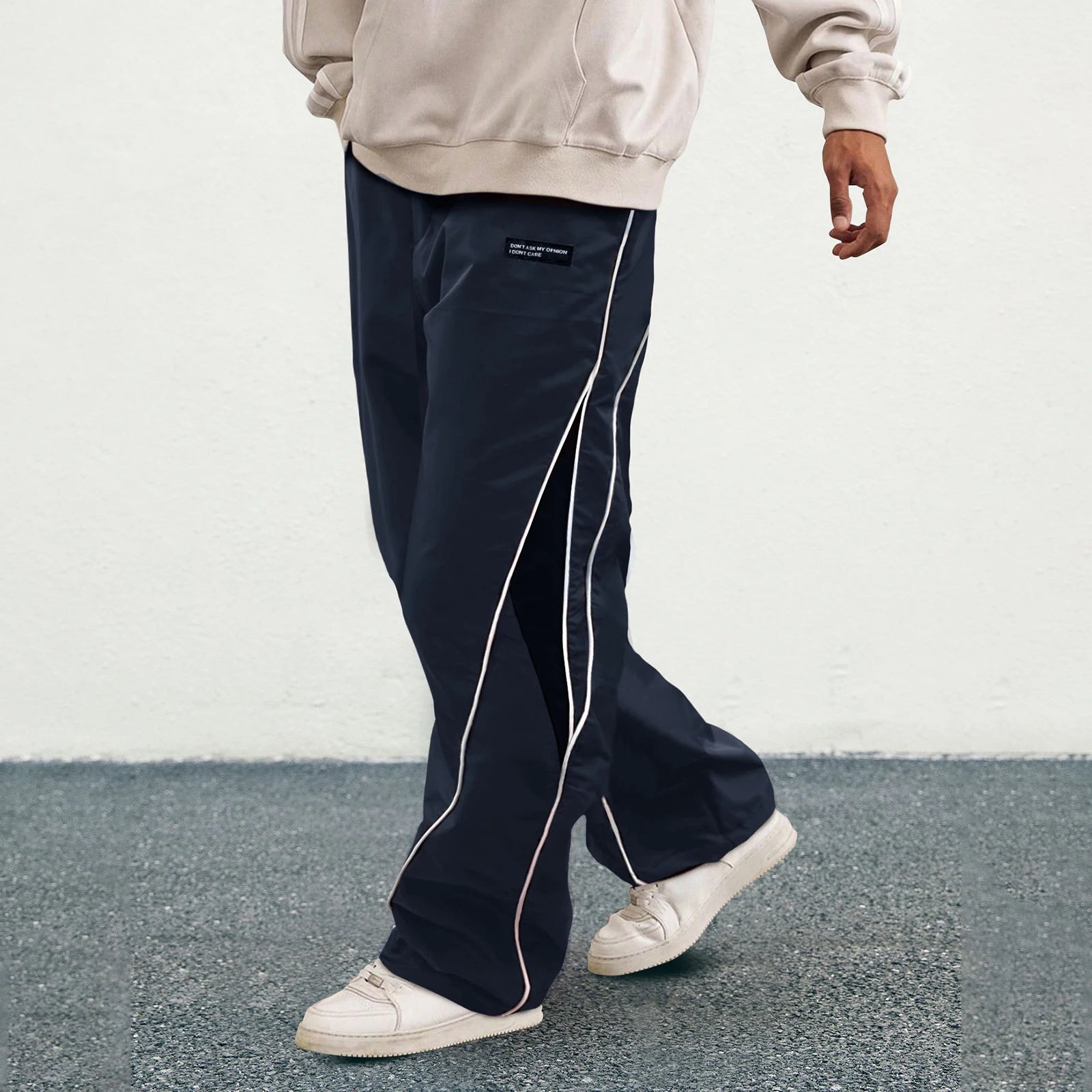 Men's Patchwork Wide Leg Pants Fashionable Casual Contrast Color Loose Sewing Elastic Waist Pants - ALMASTRONG